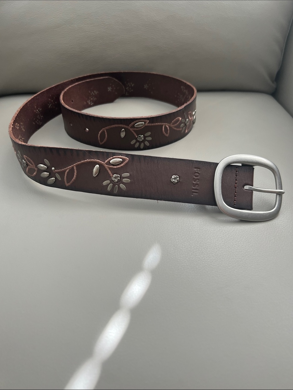 Fossil Dark Brown Floral Studded Leather Belt